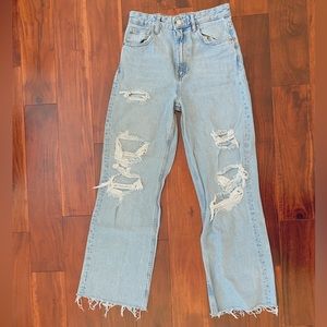 Zara Wide Leg Full Length Ripped Jeans